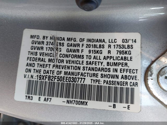 Honda Civic Lx 2014 19XFB2F50EE030777 Image 9