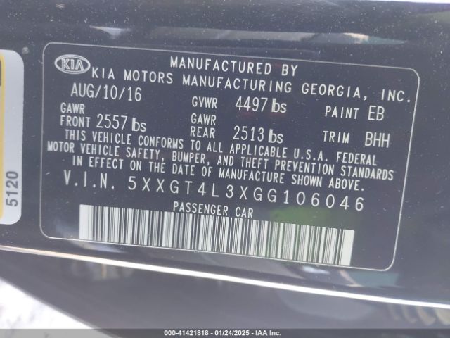 5XXGT4L3XGG106046 KIA Optima Lx