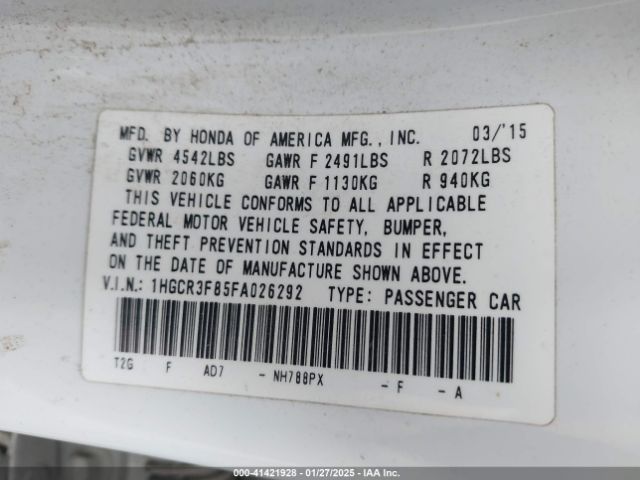 1HGCR3F85FA026292 Honda Accord Ex-l V-6