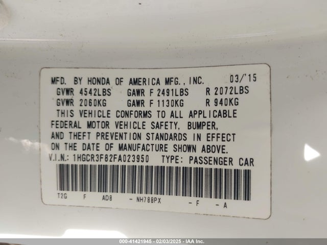 Honda Accord Ex-l V-6 2015 1HGCR3F82FA023950 Image 9