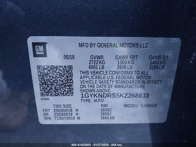 2019 CADILLAC XT5 1GYKNDRS5KZ268833 Photo 8