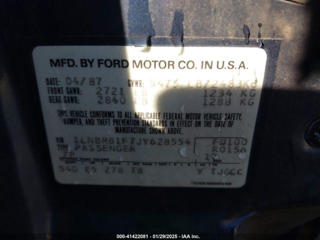 1988 LINCOLN TOWN CAR 1LNBM81F7JY628554 Photo 8