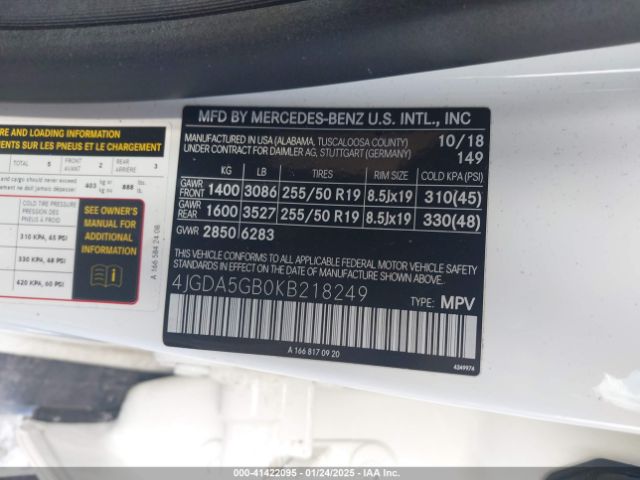 4JGDA5GB0KB218249 Mercedes-Benz Gle 400 4matic
