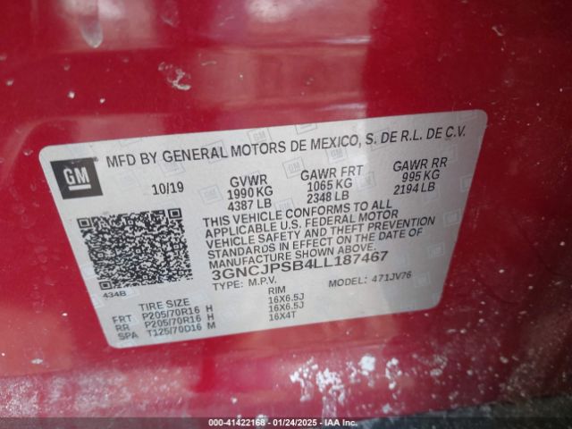 3GNCJPSB4LL187467 Chevrolet Trax Awd Lt