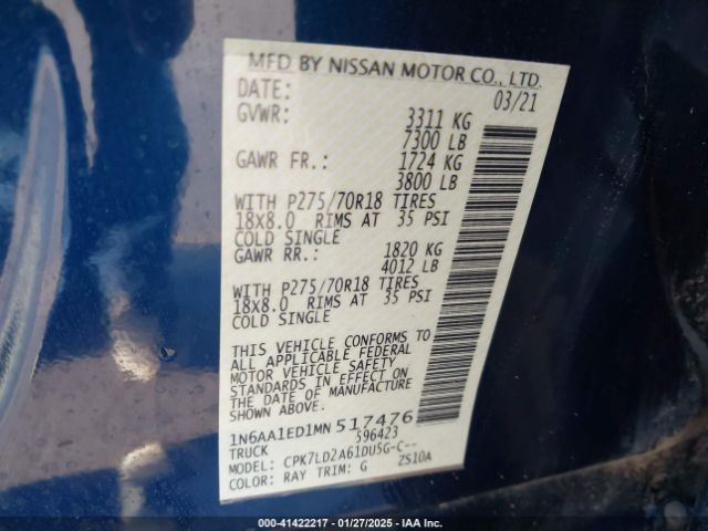 1N6AA1ED1MN517476 Nissan Titan Pro-4x 4x4