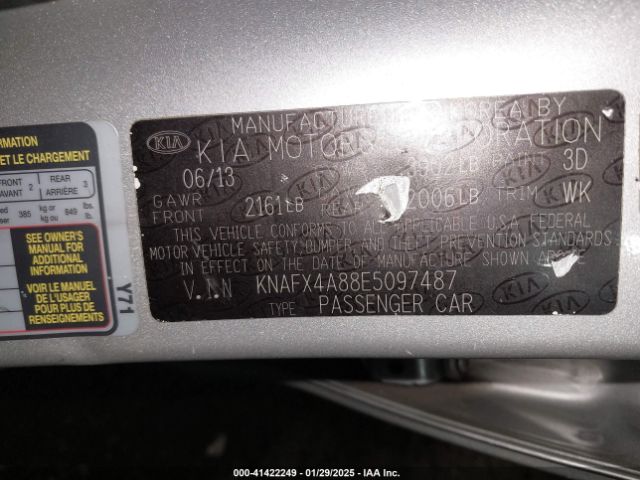 KNAFX4A88E5097487 KIA FORTE EX