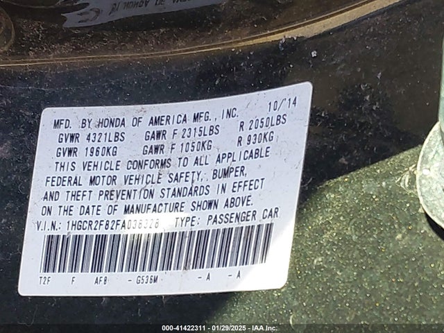 1HGCR2F82FA038328 Honda Accord Ex-l