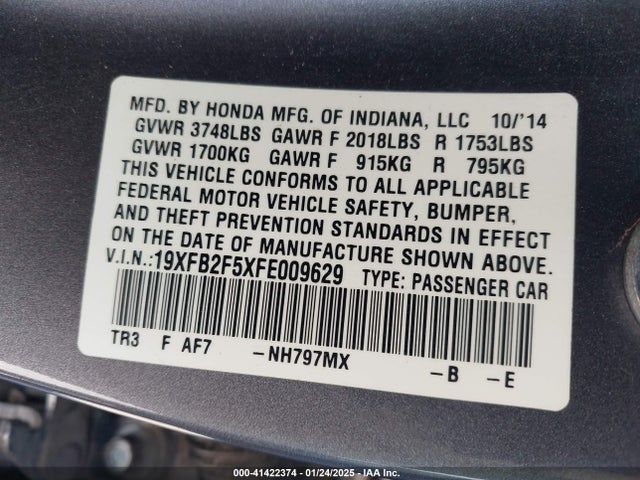 Honda Civic Lx 2015 19XFB2F5XFE009629 Image 9