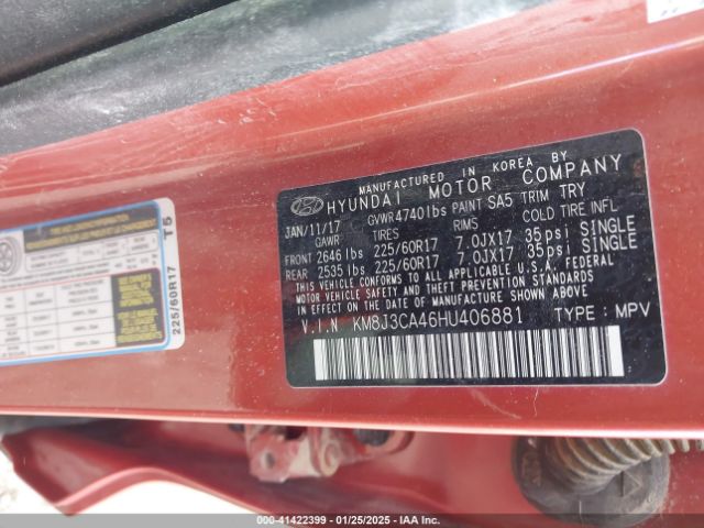 KM8J3CA46HU406881 Hyundai Tucson Se Plus