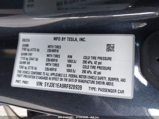 5YJ3E1EA9RF828939 Tesla Model 3 Long Range Dual Motor All-wheel Drive/rear-wheel Drive