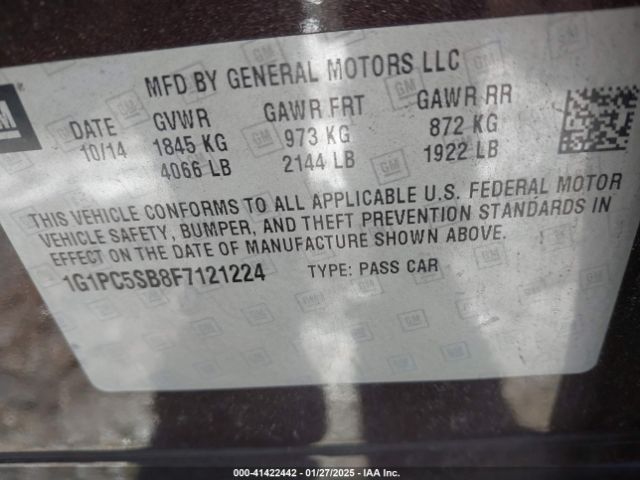 1G1PC5SB8F7121224 Chevrolet Cruze 1lt Auto