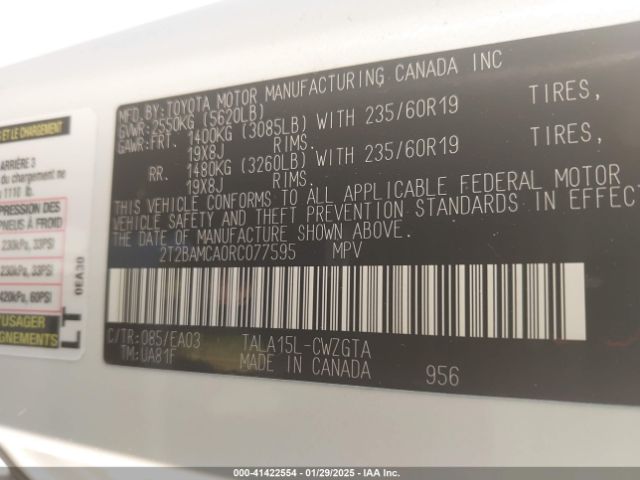 2T2BAMCA0RC077595 Lexus RX 350