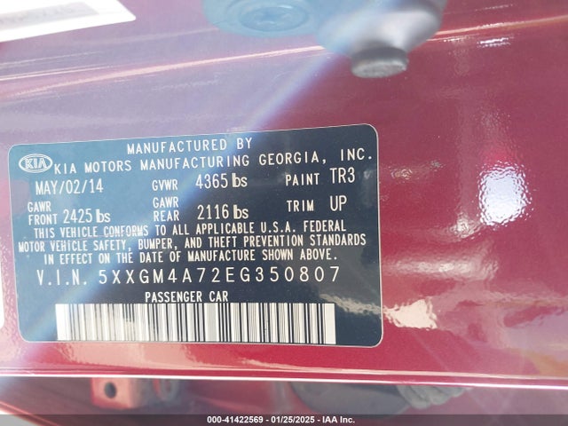 KIA Optima Lx 2014 5XXGM4A72EG350807 Image 9