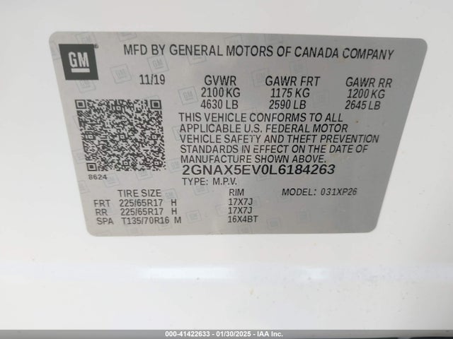 2GNAX5EV0L6184263 Chevrolet Equinox Awd 1fl