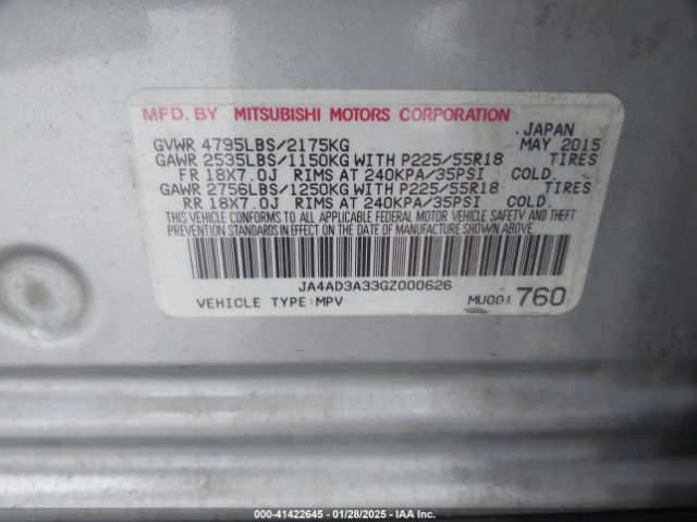 2016 MITSUBISHI OUTLANDER JA4AD3A33GZ000626 Photo 8