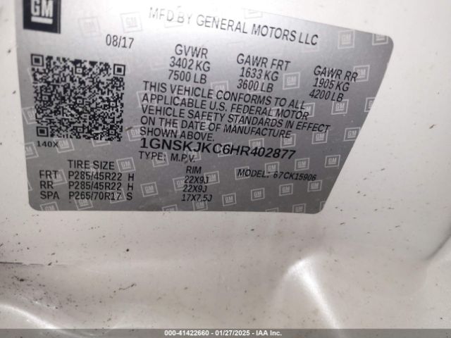 1GNSKJKC6HR402877 Chevrolet Suburban Premier