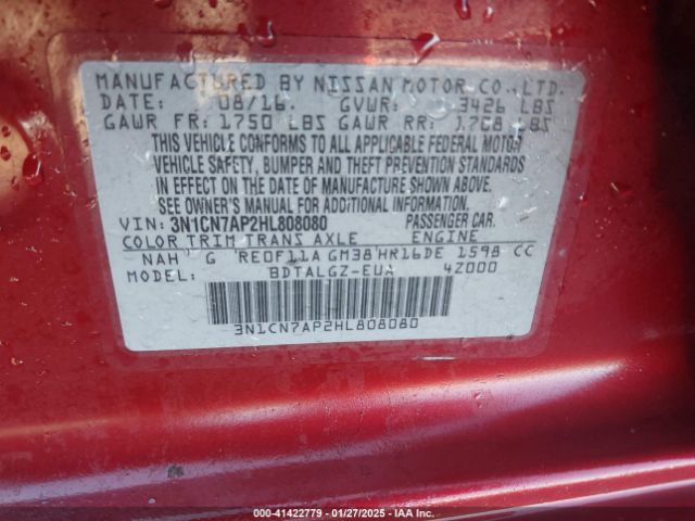 3N1CN7AP2HL808080 Nissan Versa 1.6 Sl