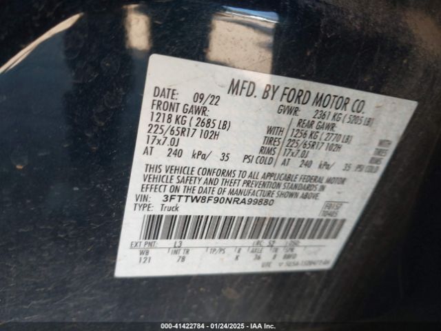 3FTTW8F90NRA99880 Ford Maverick Xlt