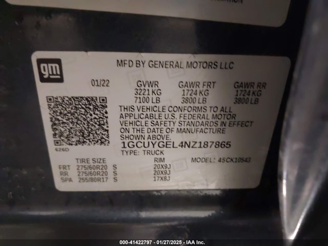 1GCUYGEL4NZ187865 Chevrolet Silverado 1500 Ltd 4wd  Short Bed Ltz
