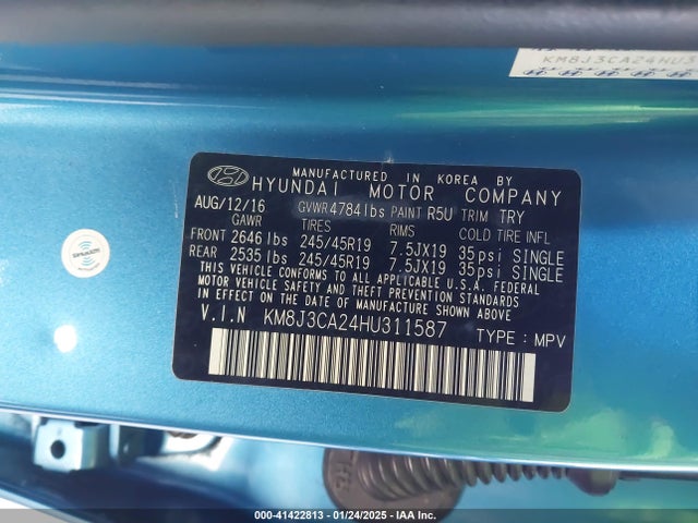 KM8J3CA24HU311587 Hyundai Tucson Limited
