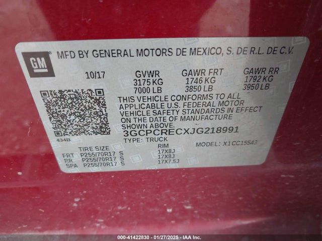 3GCPCRECXJG218991 Chevrolet Silverado 1500 1lt