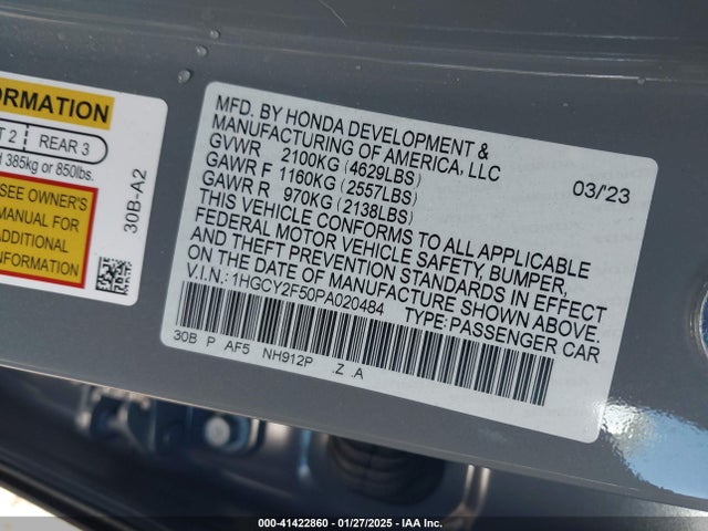 1HGCY2F50PA020484 Honda Accord Hybrid Sport