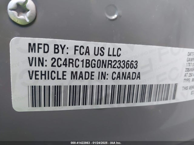 2C4RC1BG0NR233663 Chrysler Pacifica Touring L