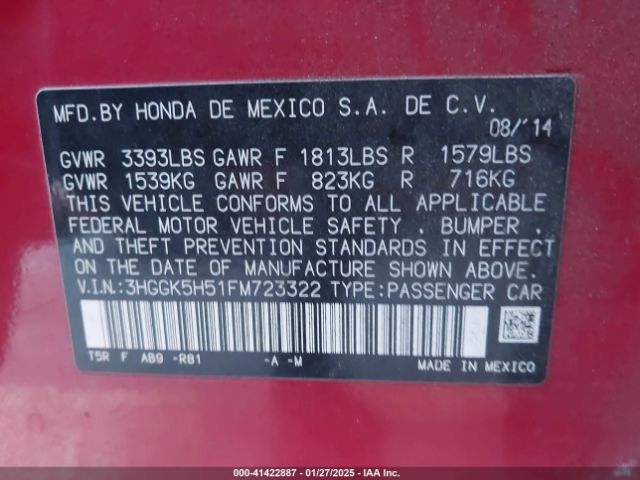 3HGGK5H51FM723322 Honda FIT LX