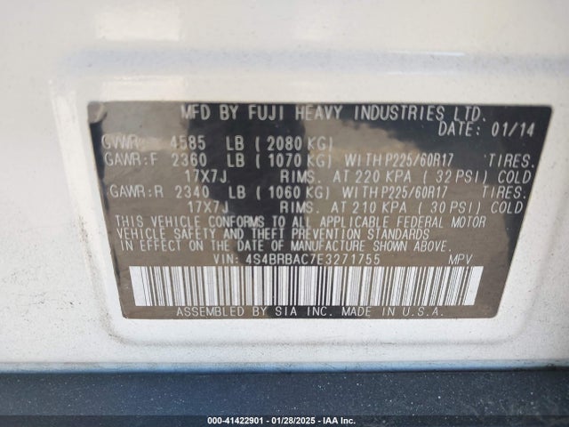 4S4BRBAC7E3271755 Subaru Outback 2.5i