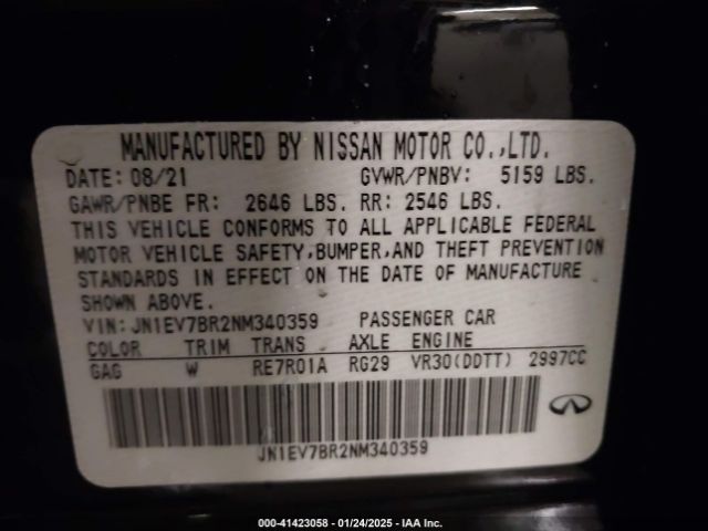 JN1EV7BR2NM340359 Infiniti Q50 Luxe Awd