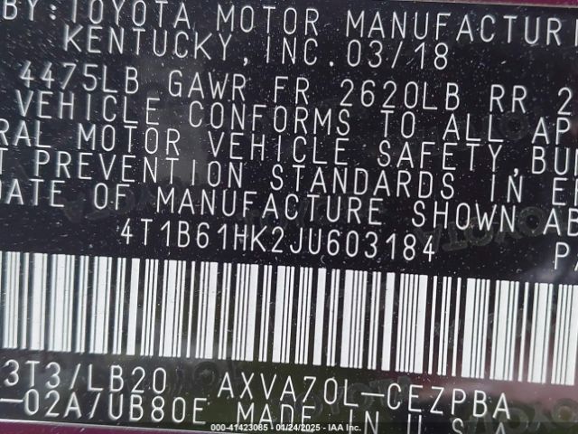 4T1B61HK2JU603184 Toyota CAMRY XSE