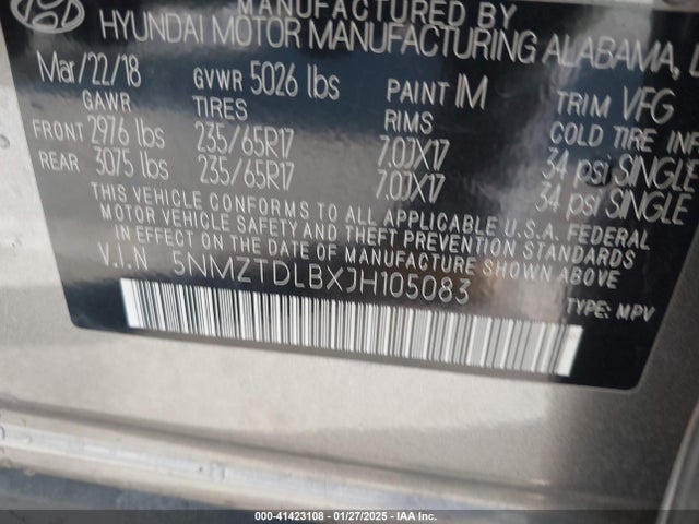 5NMZTDLBXJH105083 Hyundai Santa Fe Sport 2.4l