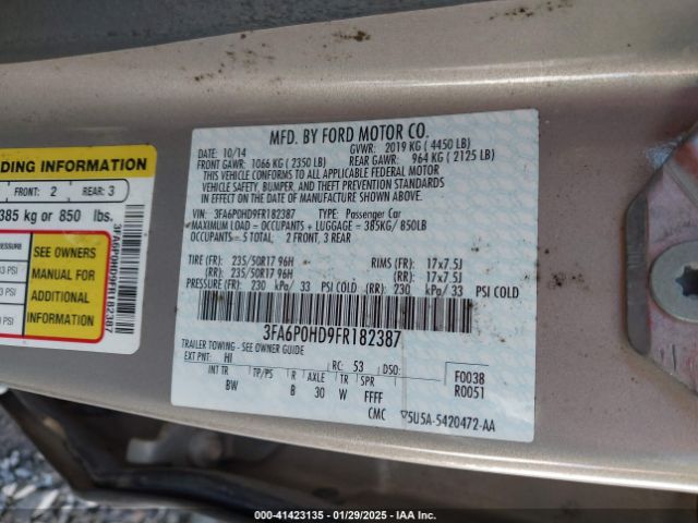 3FA6P0HD9FR182387 Ford FUSION SE