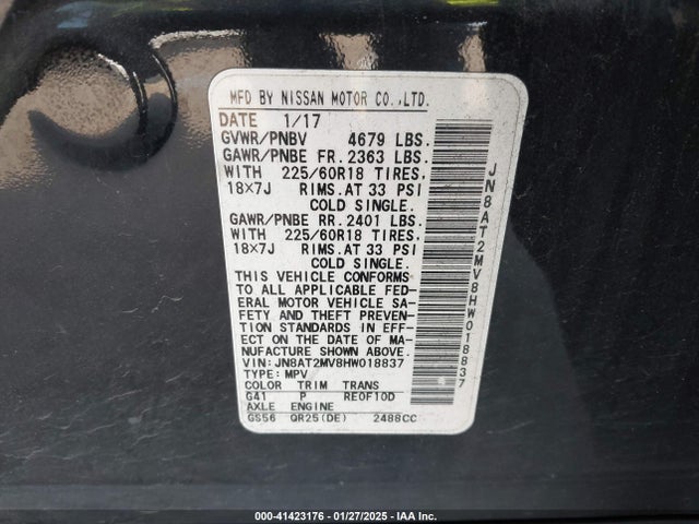 JN8AT2MV8HW018837 Nissan Rogue Sl