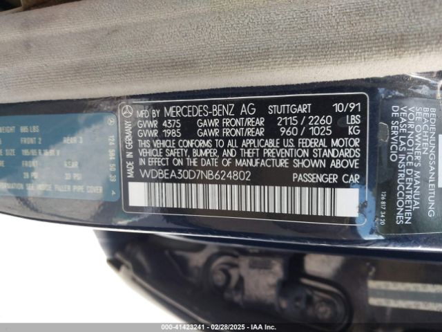 1992 MERCEDES-BENZ 300 WDBEA30D7NB624802 Photo 8