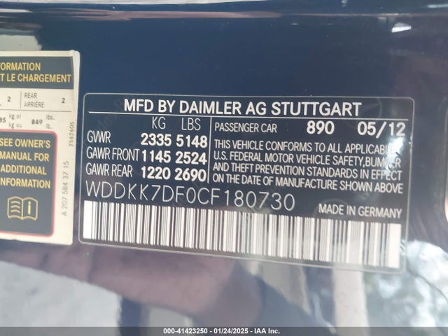 41423250 :رقم المزاد ، WDDKK7DF0CF180730 vin ، 2012 Mercedes-benz E 550 مزاد بيع