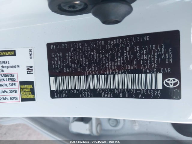 5YFS4MCE4RP194921 Toyota COROLLA SE