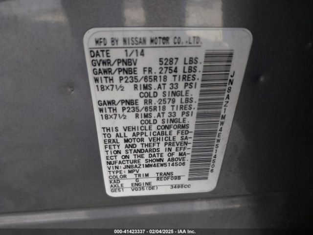 JN8AZ1MW4EW514506 Nissan MURANO SV