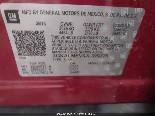 3GKALMEV3JL399275 GMC Terrain Sle