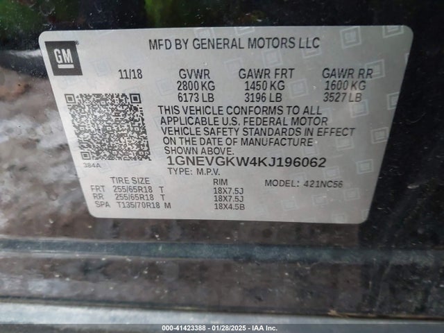 Chevrolet Traverse 1lt 2019 1GNEVGKW4KJ196062 Image 9