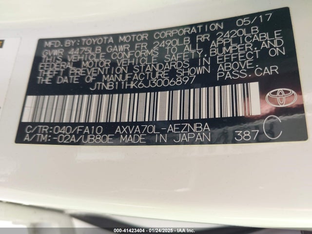 JTNB11HK6J3006897 Toyota CAMRY LE