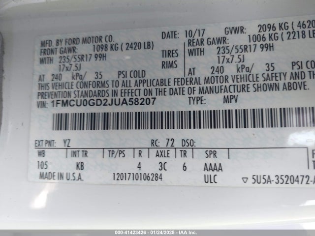 Ford ESCAPE SE 2018 1FMCU0GD2JUA58207 Image 9