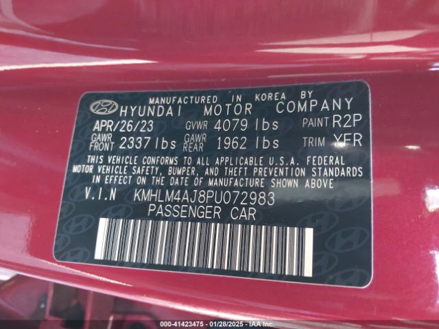 KMHLM4AJ8PU072983 Hyundai Elantra Hybrid Blue