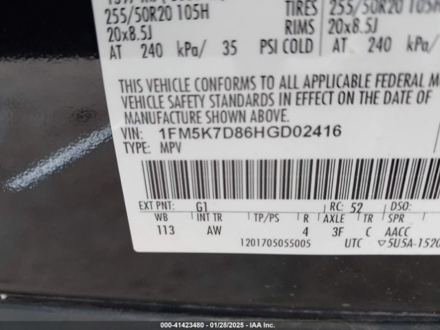1FM5K7D86HGD02416 Ford EXPLORER XLT