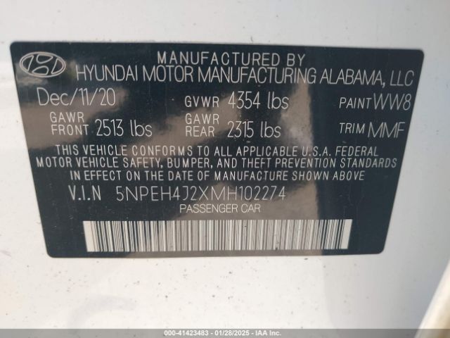 5NPEH4J2XMH102274 Hyundai Sonata Limited