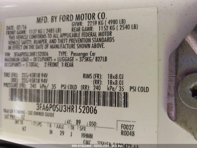 3FA6P0SU3HR152006 Ford Fusion Energi Titanium