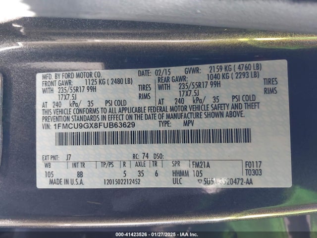 Ford ESCAPE SE 2015 1FMCU9GX8FUB63629 Image 9