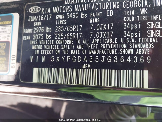 KIA Sorento 2.4l Lx 2018 5XYPGDA35JG364369 Image 9