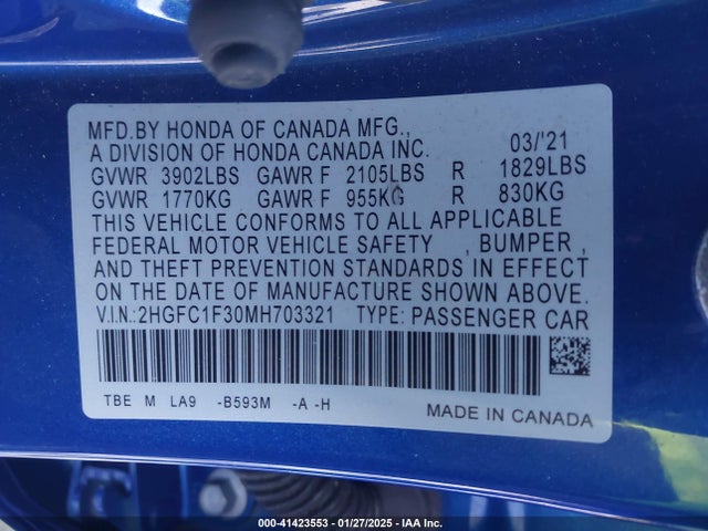 2HGFC1F30MH703321 Honda CIVIC EX