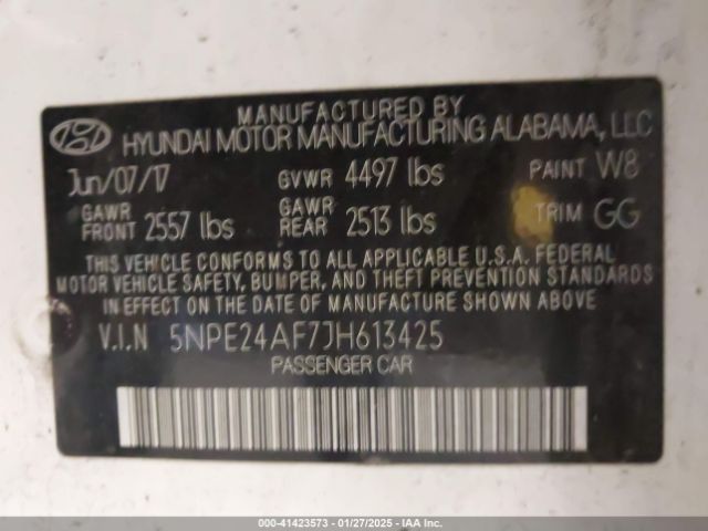 5NPE24AF7JH613425 Hyundai SONATA SE